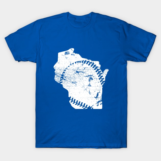 Wisconsin State with Baseball Strings T-Shirt by DMaciejewski